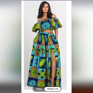 Brand New Vibrant Blue and Green Patterned Skirt